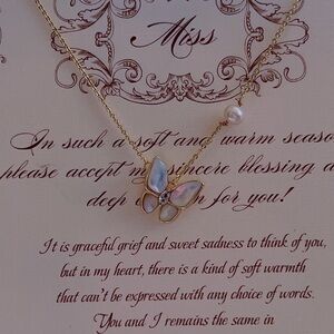 18K Gold Vermeil Fresh water Pearl & Mother of Pearl Butterfly Necklace
